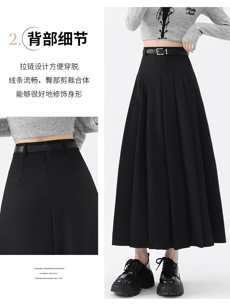 灰色半身裙女2025夏季新款高腰遮胯A字伞裙中长款春秋西装百褶裙详情10