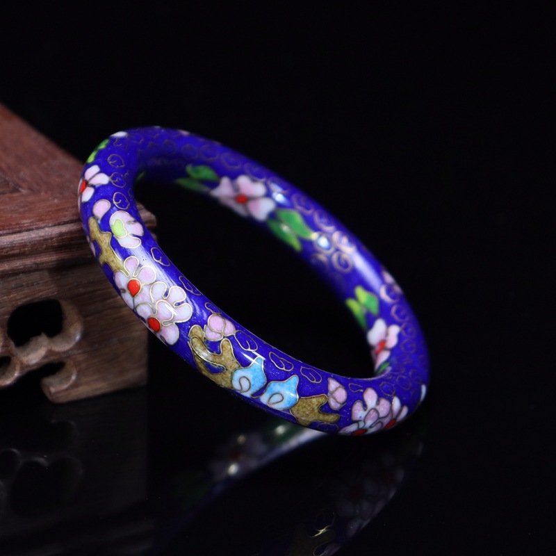 Beijing Cloisonne Classical Ethnic Style Jewelry Traditional Copper body Cloisonne Enamel 12# Round Bracelet (Plated with Real gold) pic 8
