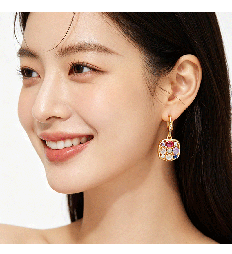 Colorful sugar cube earrings, a new bestseller in 2026, exude a sense of high-end luxury. Unique and beautiful stud earrings. Female dopamine pic 7