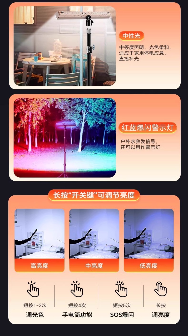 充电式摆摊专用应急照明灯户外露营磁吸led灯超长续航地摊夜市灯详情12