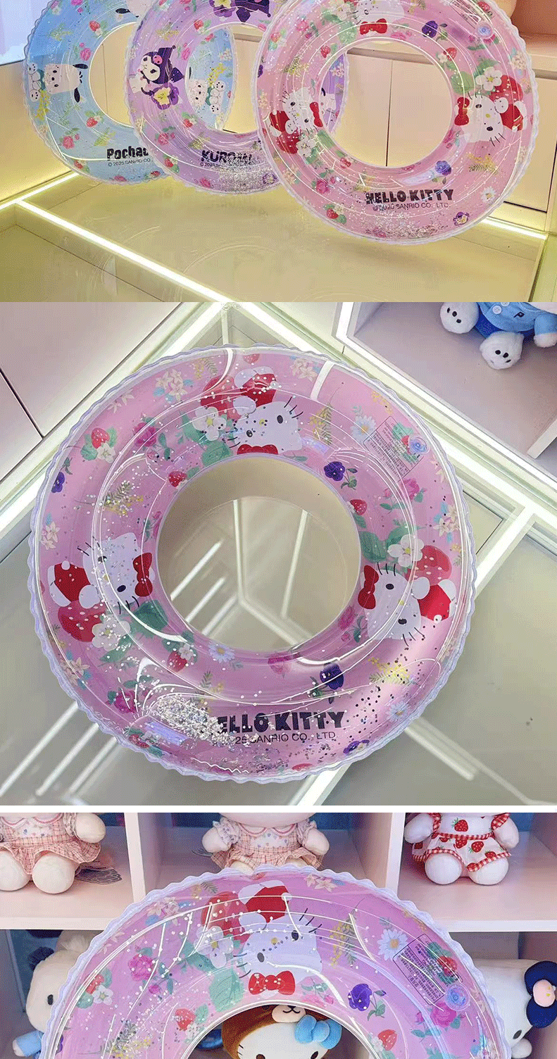 Sanrio transparent inflatable swimming rings, thickened water float rings for adults and children, sequined Kulomi swimming rings wholesale, high-end thickened models, high-quality, environmentally friendly, safe and fast inflatable pic 7