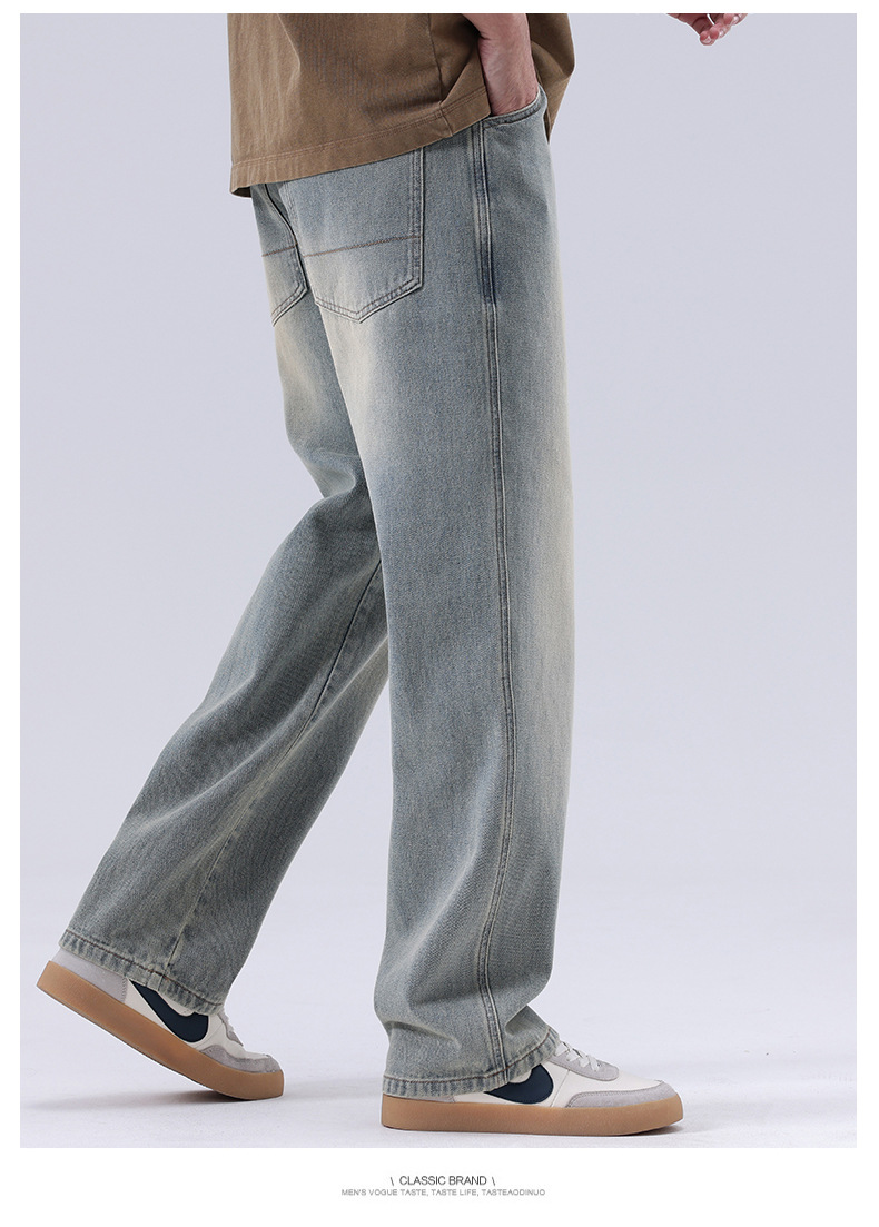 春夏新款牛仔裤男美式直筒牛仔裤男微叭阔腿黄泥复古胖子牛仔裤男详情18