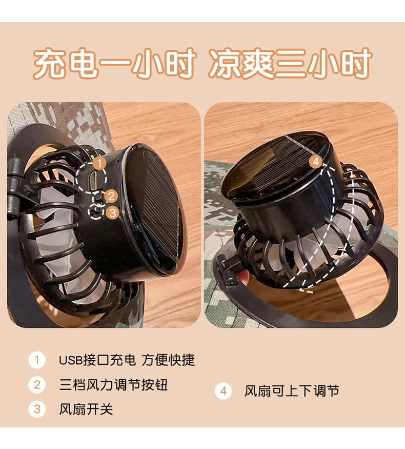 太阳能风扇帽男士夏季户外登山钓鱼防紫外线遮阳超大檐防晒渔夫帽详情8