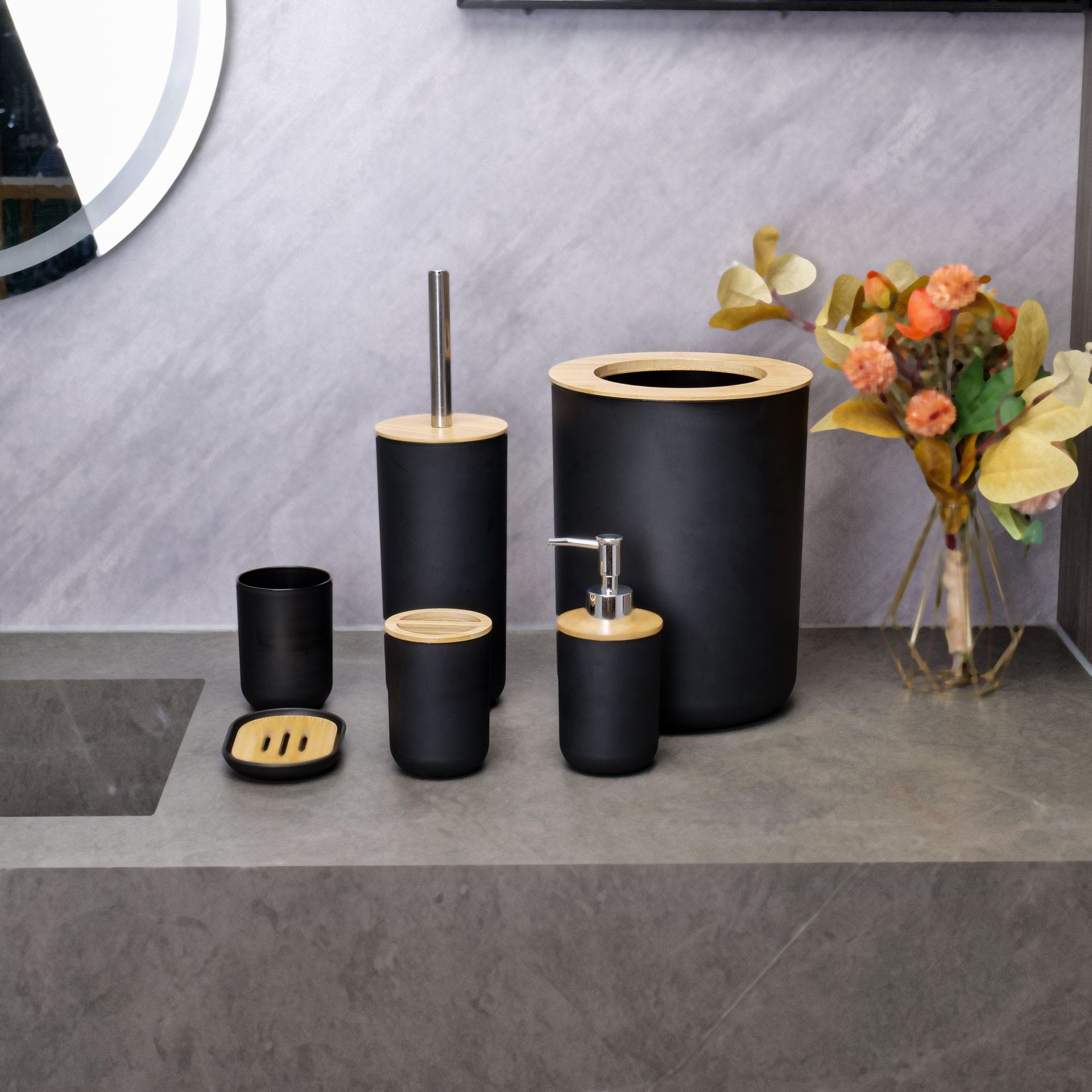 YUFEI跨境卫浴洗漱竹木六件套乳液泵牙刷杯肥皂盒北欧风简约套装详情8