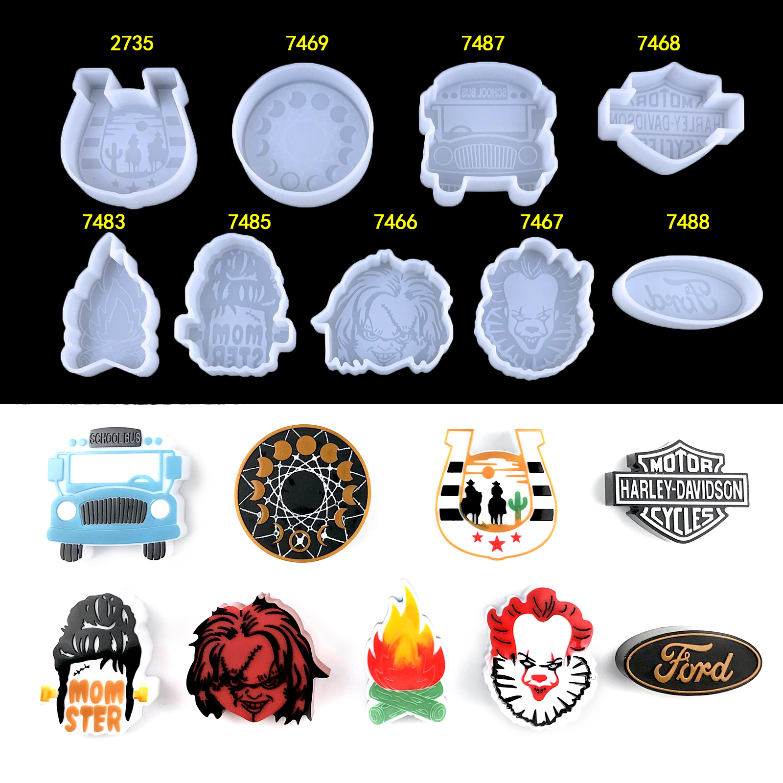 车载香薰滴胶模具DIY月相篝火香薰小丑杰森香薰蜡烛石膏硅胶模具详情5