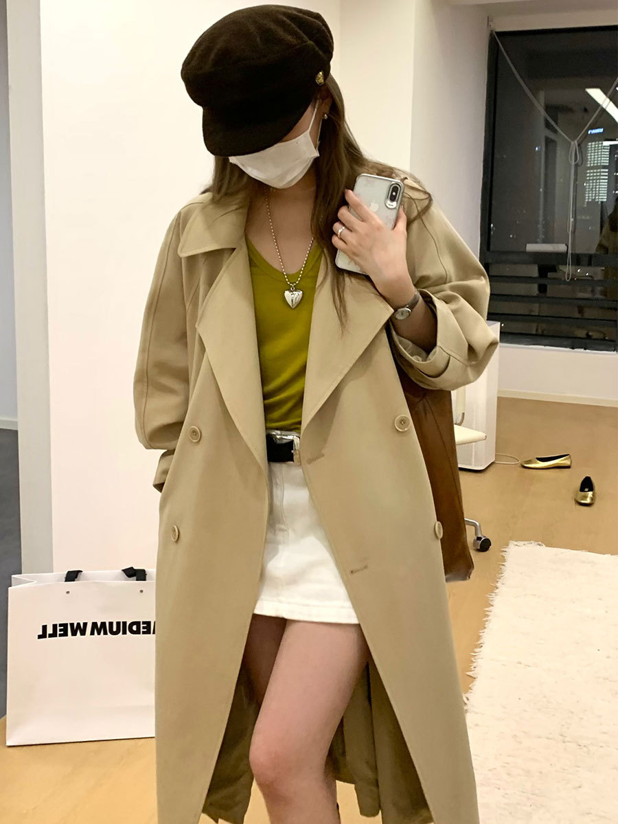 HEYGIRL黑哥 秀场风衣 插肩袖阔版慵懒仿天丝风衣女秋翻领长款外详情12