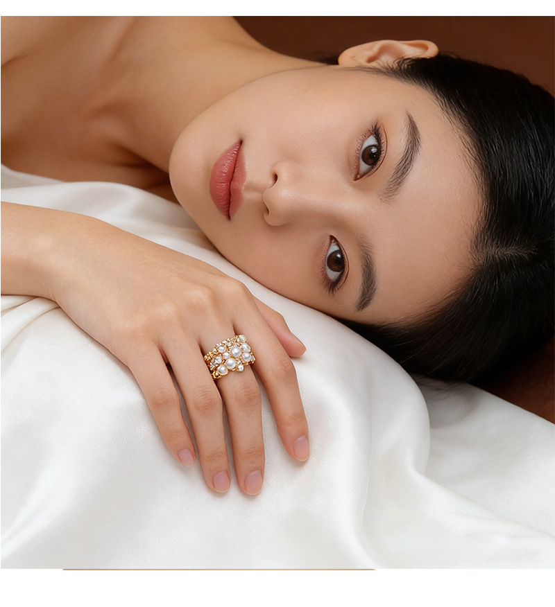 Hyacinth moda full circonitas perlas francés premium sentido anillo abierto mujer influencers explosivo estilo ligero extravagancia strass multiplos anillos pic 8