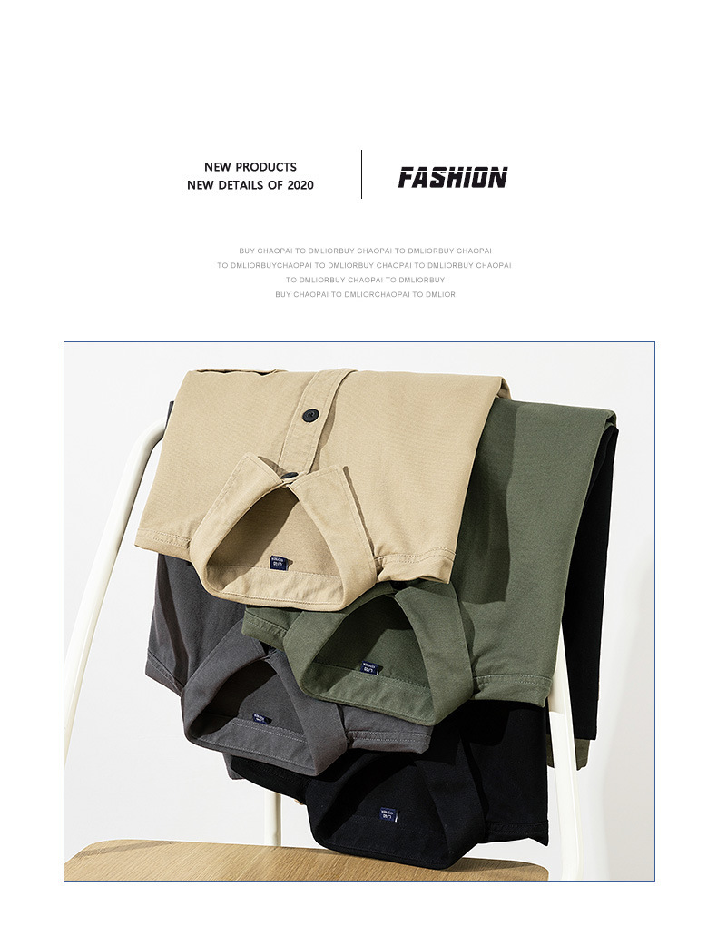 2024春季男士新款棉质衬衫休闲宽松纯色工装日系潮流ins长袖衬衣详情2