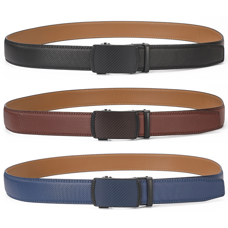 新款男士锌合金自动扣休闲商务腰带跨境热销二层牛皮皮带temu代发详情8