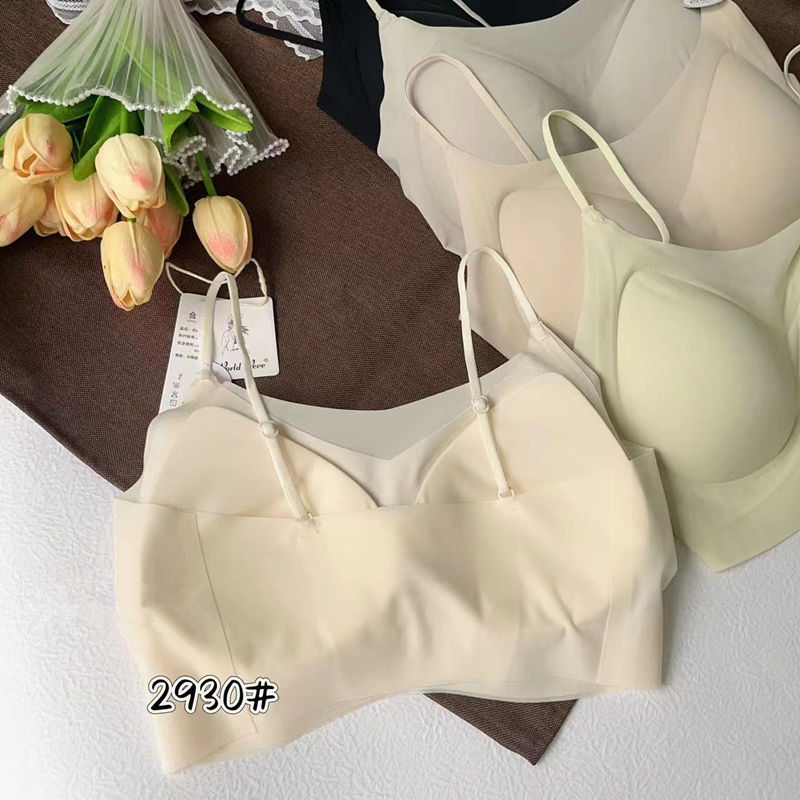 Summer ice silk traceless back beauty jelly strip underwear for women, ultra-thin gathering latex fixed cup soft support one-piece bra pic 3