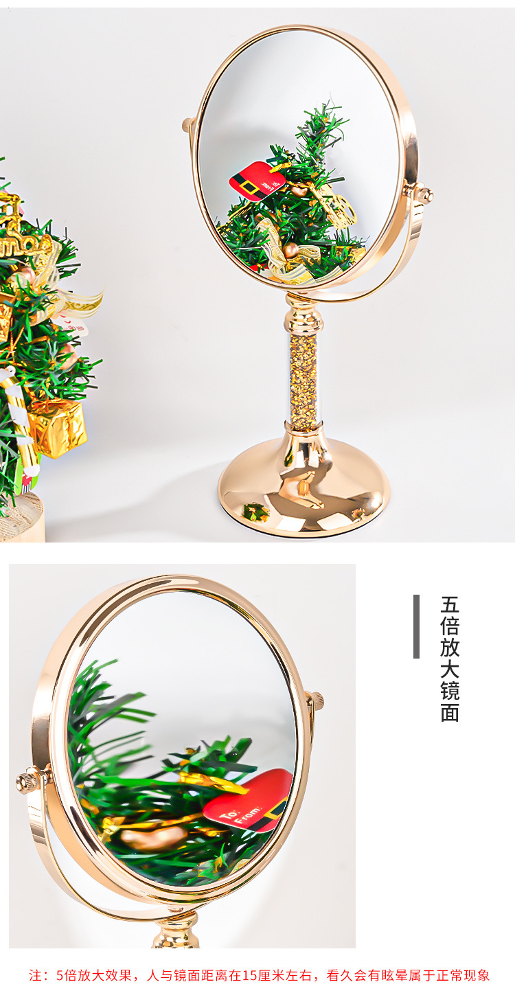 高清双面台式化妆镜厂家金属不锈钢放大5倍镜批发办公室公主镜详情5