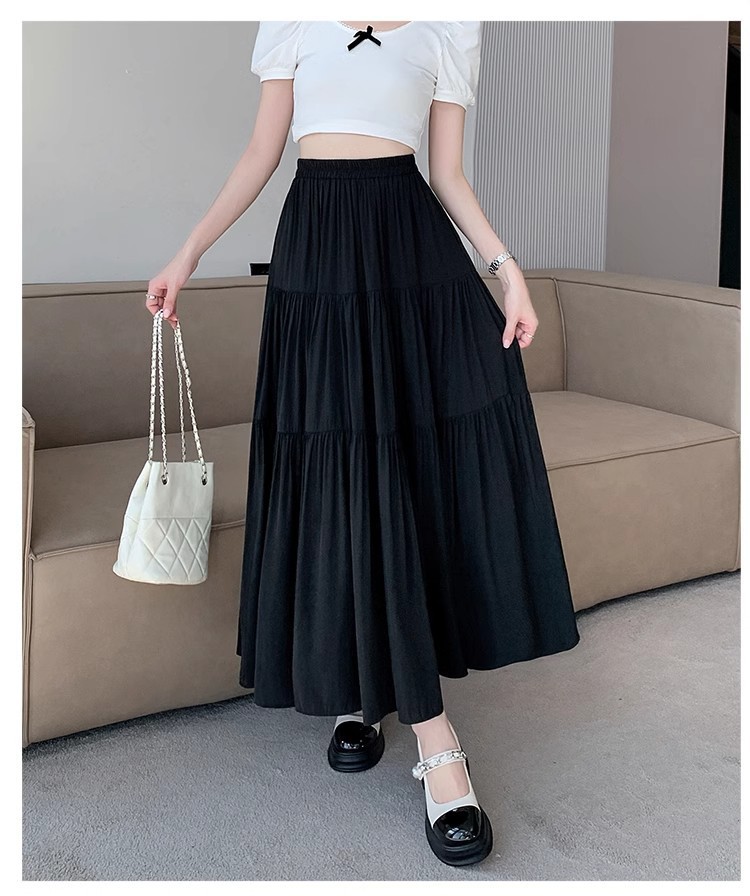 蛋糕裙半身裙女2024新款夏气质高腰显瘦梨形身材a字大摆白色长裙详情11