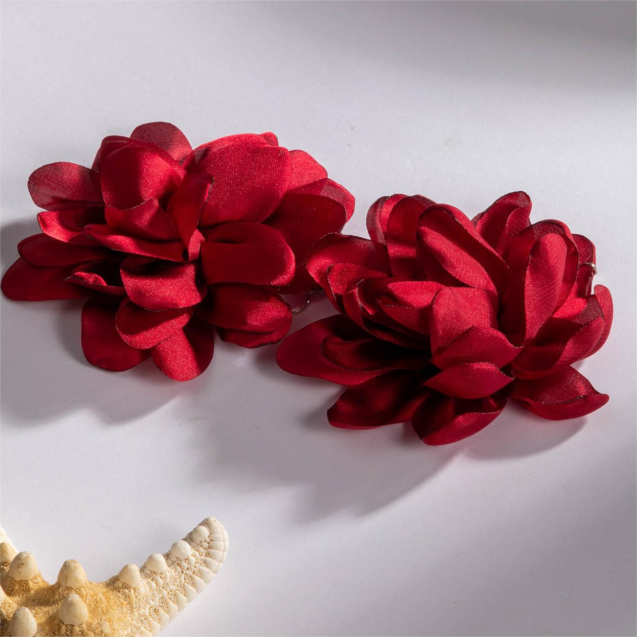 欧美跨境新款饰品 韩式蓬松大花朵耳环 高级绒布蕾丝多色耳饰套装详情1