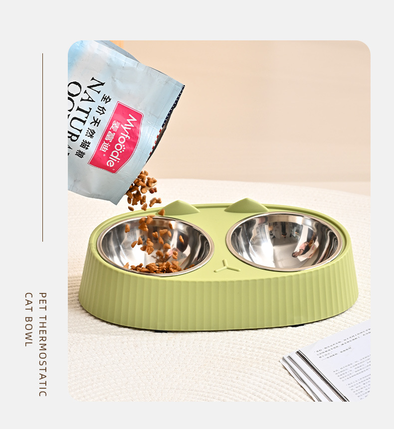 Pet stainless steel double-bowl dog food set, large-capacity dog bowl, anti-slip and anti-knock cat bowl, cervical spine protection pet supplies pic 16