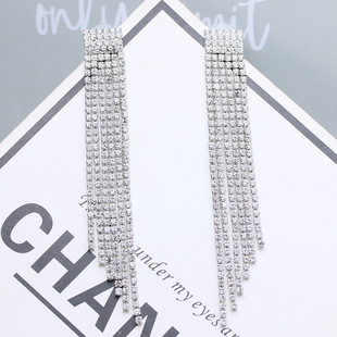 原创宽条瀑布爪链耳环欧美夸张批发耳饰镶钻长款流苏耳坠跨境饰品详情1