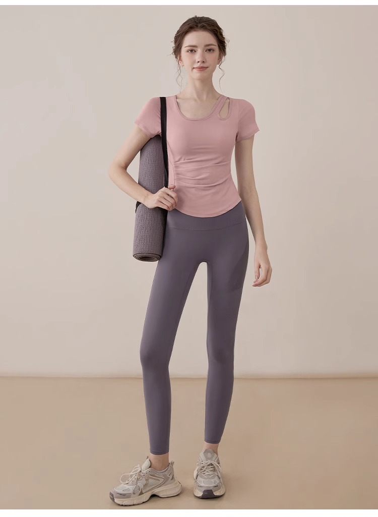 Yoga wear for women 2025 New short-sleeved, form-fitting, high-end sporty top, Pilates training suit, fitness wear set pic 18