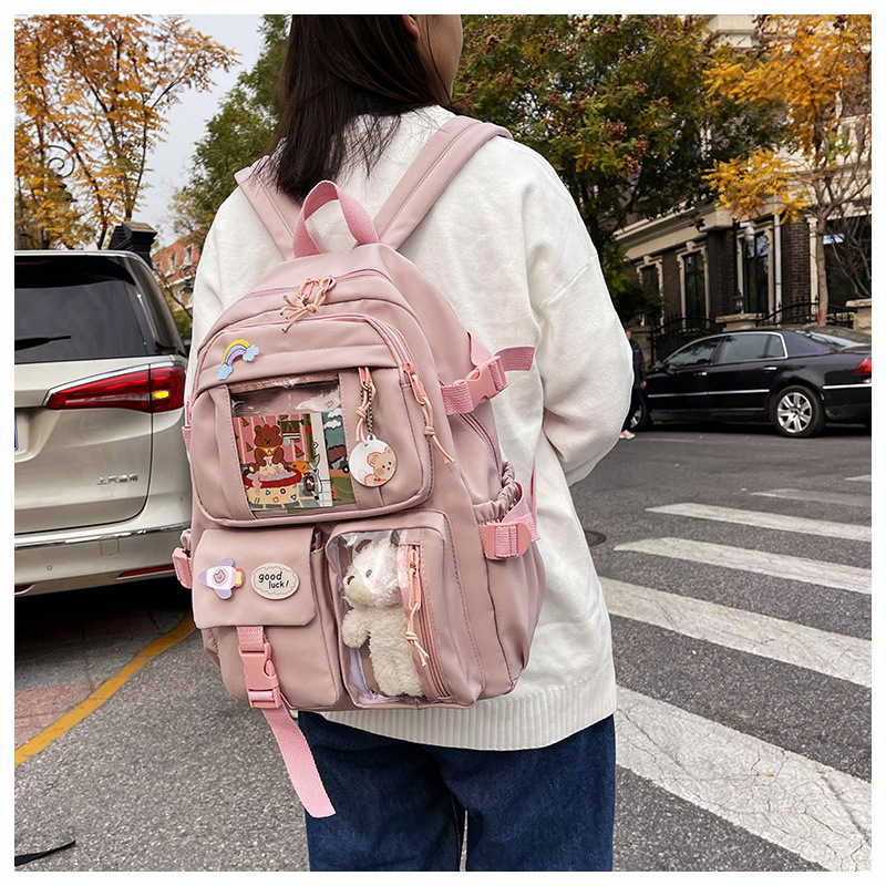 跨境学生双肩包复古纯色小清新休闲书包初中生电脑背包大学生书包详情14