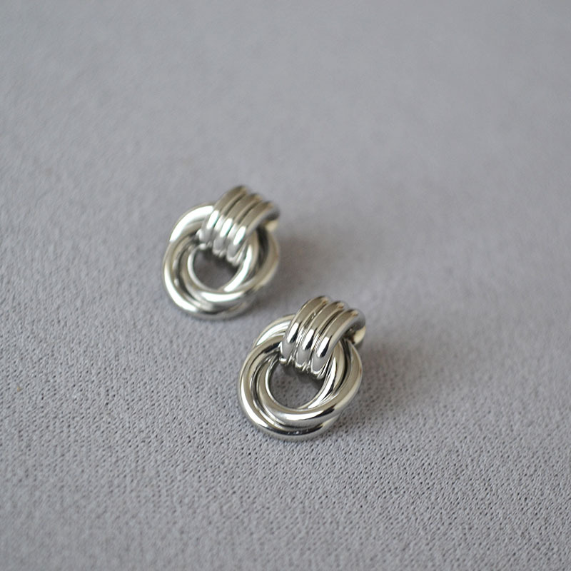 日韩小众设计简约缠绕双环线条黄铜镀金925银针个性气质耳钉耳饰详情9