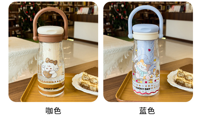 可爱卡通儿童吸管杯学生户外郊游便携随行杯情侣茶水分离塑料水杯 pic 11