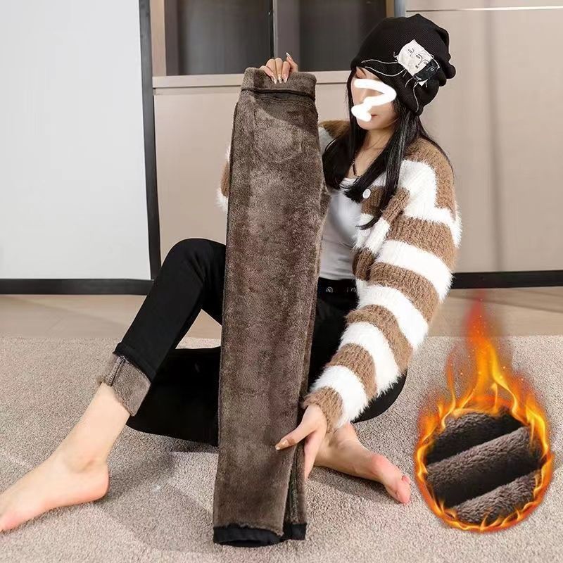 跨进羊羔绒秋冬季高弹力小脚牛仔裤女加绒加厚保暖打底裤铅笔裤子详情4