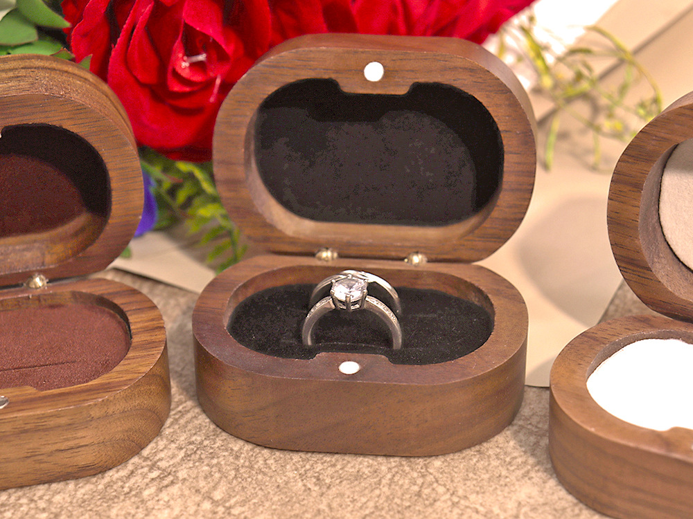 大椭圆黑胡桃木求婚戒指盒复古对戒盒珠宝首饰雕刻收纳包装礼盒女详情7