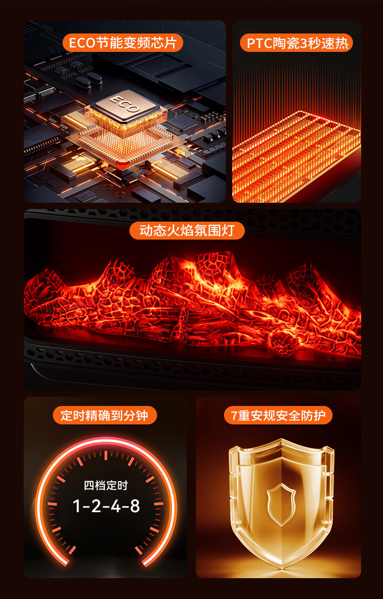 2025新款3D动态火焰暖风机卧室整屋取暖器小型家用电暖器超导速热详情4