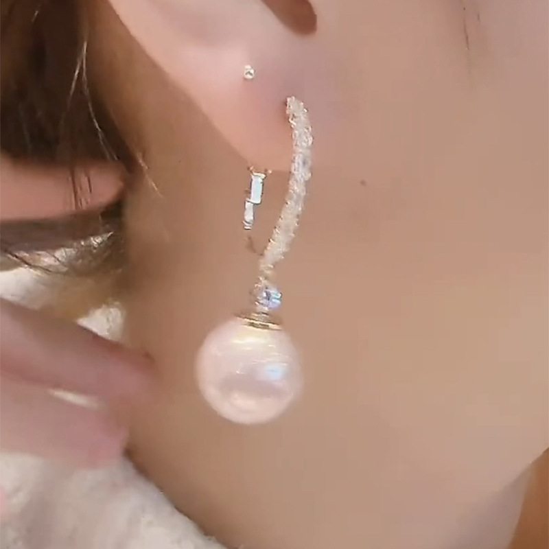 银针锆石圆圈珍珠款耳环女高级感轻奢风几何耳圈精致法式复古耳饰详情6