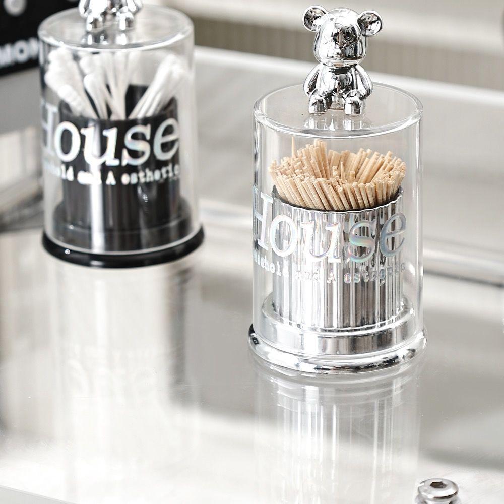 ins轻奢网红小熊牙签盒可爱牙签筒棉签盒牙线盒桌面收纳牙签罐详情13