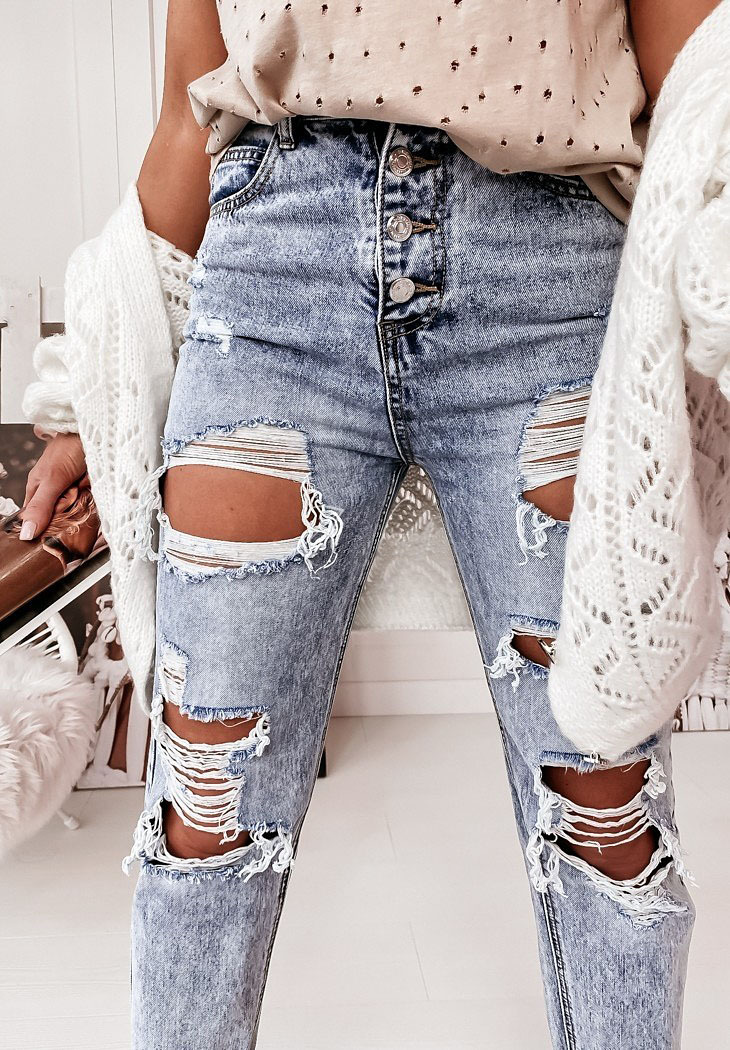 Cross-border trade Amazon 2022 Autumn/Winter new streetwear trendsetter Ripped, slimming denim pants for women pic 8