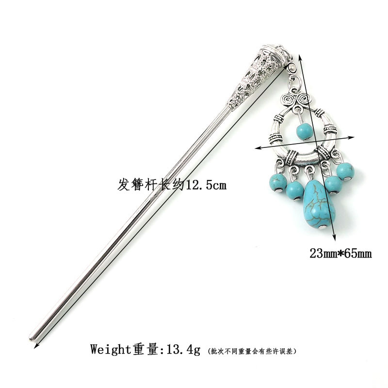 民族风波西米亚饰品苗族苗银带坠舞台演出发簪发钗发饰头饰簪子详情5