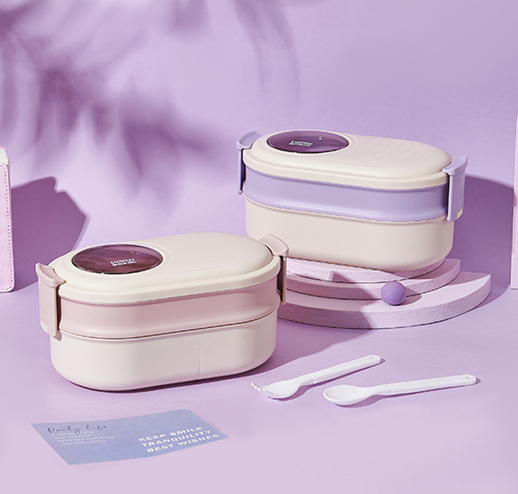 双层简约饭盒外出野餐保鲜饭盒上班族大容量便当盒餐盒含叉勺可微详情5