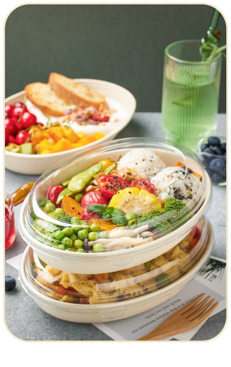 Light food fat loss packaging box, disposable oval box with lid, salad box, fitness light meal box, biodegradable fruit box pic 17