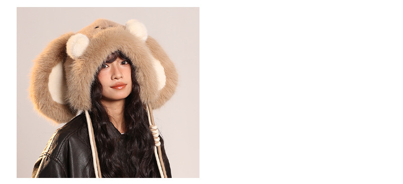 品牌【森多娜】2025新款可爱长耳朵腮红兔毛绒帽子女秋冬款防寒保暖护耳帽详情11