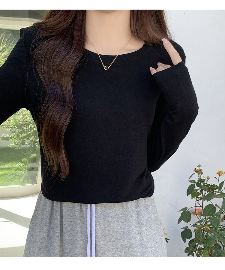 2024新款打底衫女薄款内搭白色洋气秋冬修身面膜圆领长袖上衣t恤详情24