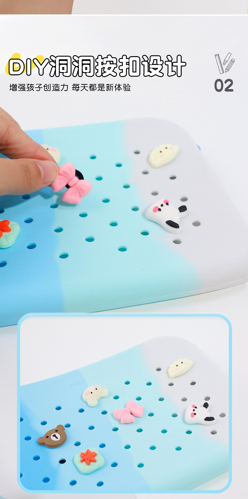 Cross-border DIY silicone hole pen cases, student creative and cute stationery storage bags, learning pen cases wholesale pic 9