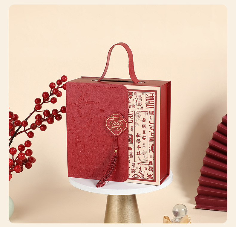 吾家有喜皮质手提翻盖礼盒结婚喜糖方形包装盒空盒中式婚庆伴手礼详情8