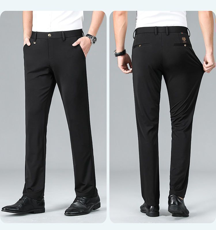 Pantalones de lujo para hombres de verano nuevos pantalones casual para hombres de mediana edad cintura alta corte recto sin plancha anti-arrugas elástico tigre pantalones bordados pic 11