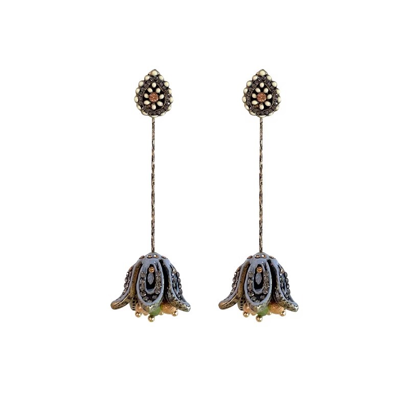 姜妍同款花朵耳环长款波西米亚民族风流苏耳饰女复古高级耳钉耳夹详情10