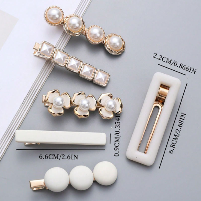 跨境新款简约可爱珍珠发夹套装水钻侧边夹少女一字夹发卡发饰批发详情3