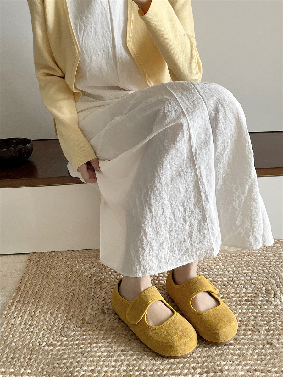森系黄色勃肯鞋女平底2025年春季浅口软底豆豆鞋奶奶鞋单鞋子详情5