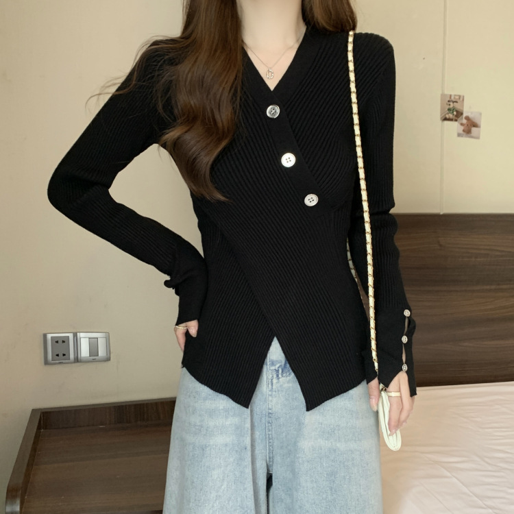 秋装女装V领毛衣套头针织衫设计感显瘦内搭秋季毛衣女外贸开衫女详情16