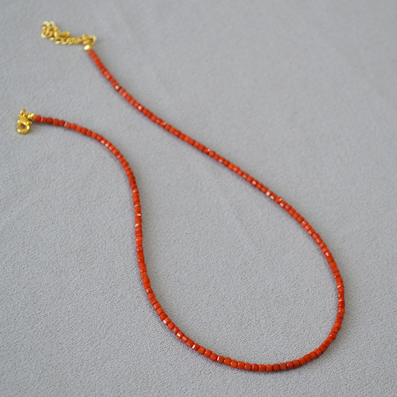 国潮新中式小众设计南红玛瑙切角方粒真石碎银子串珠简约项链手链详情7