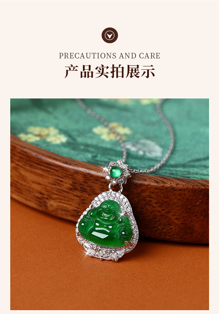 天然危料翡翠纯银S925弥勒佛吊坠项链小众设计新中式时尚佛公饰品详情8