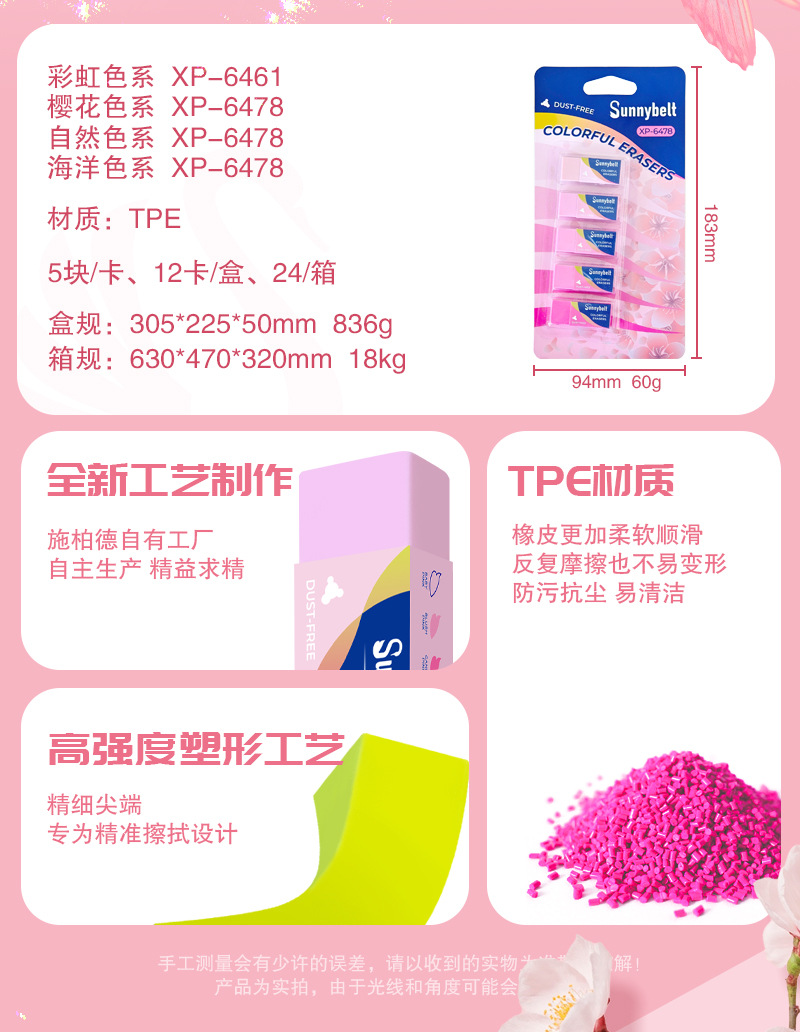 德国施柏德跨境彩色橡皮擦少屑擦的干净橡皮考试儿童美术绘画用详情2