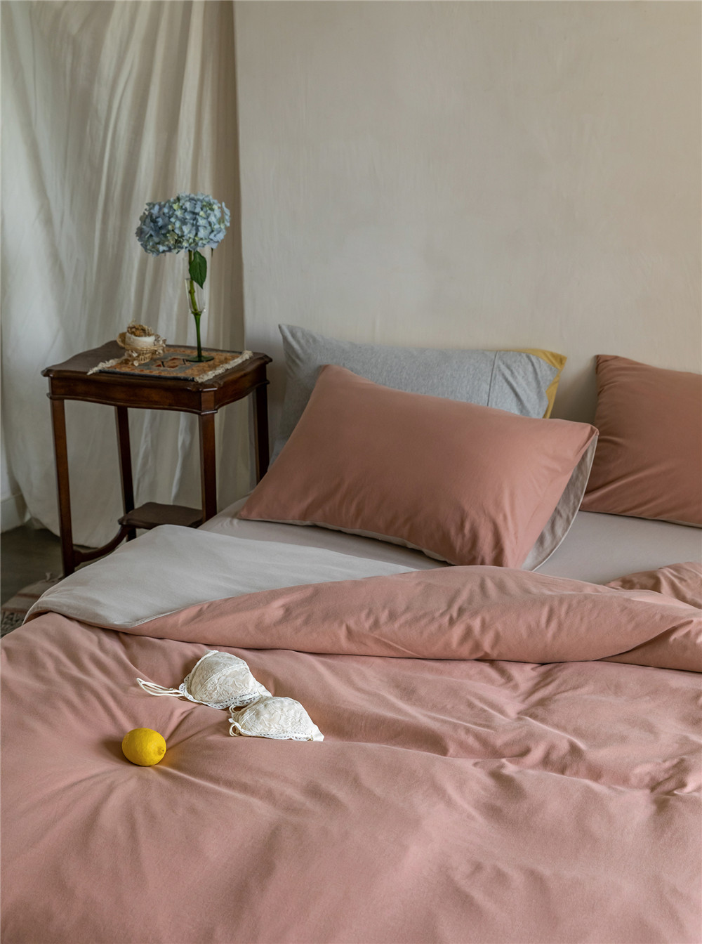 ins Japanese-style solid color all-cotton knitted cotton four-piece set, skin-friendly nude sleeping plain double-layer Indian cotton bed sheet pic 208