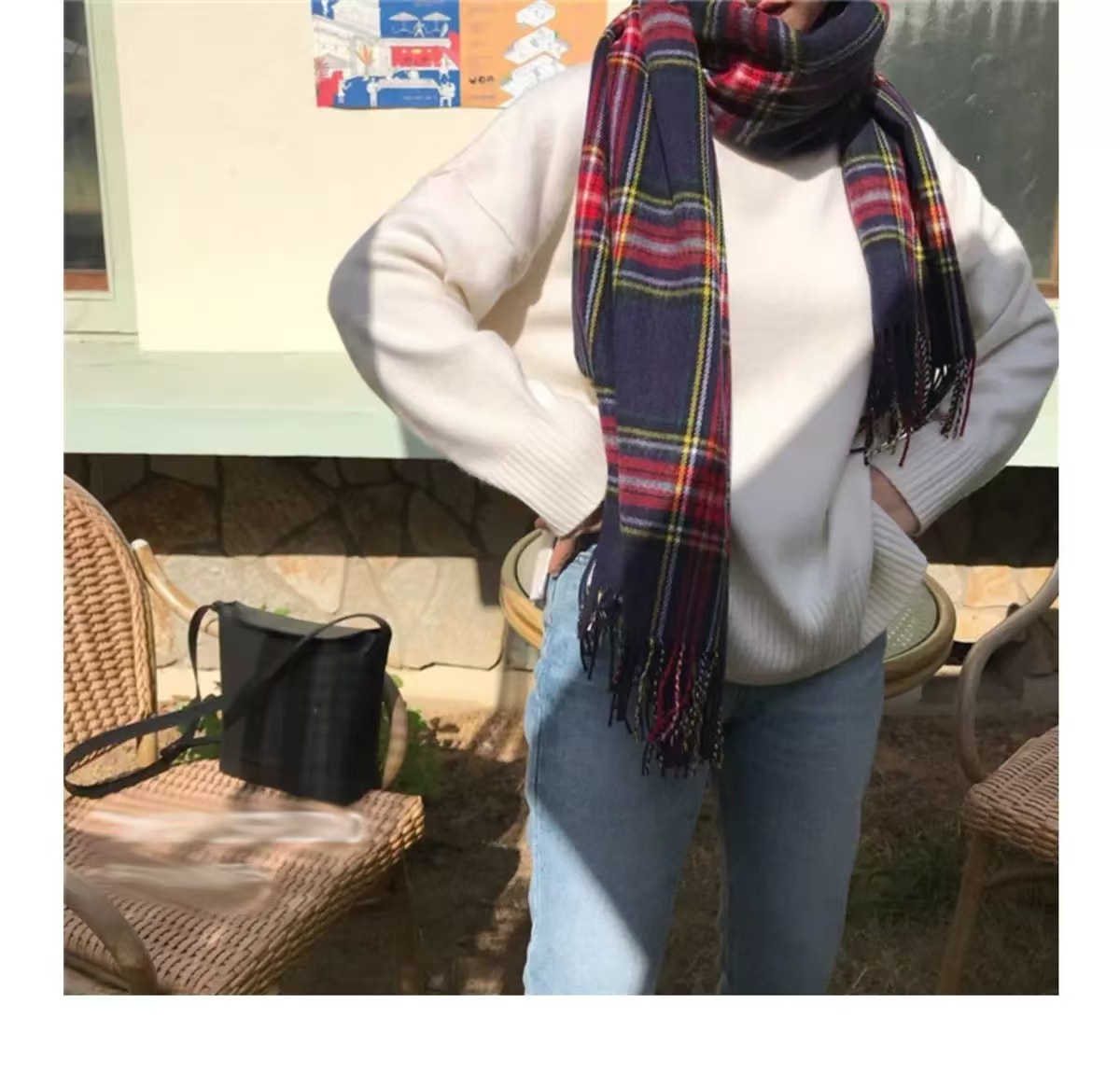 韩国东大门格子围巾女冬季新款仿羊绒格纹流苏大披肩详情8