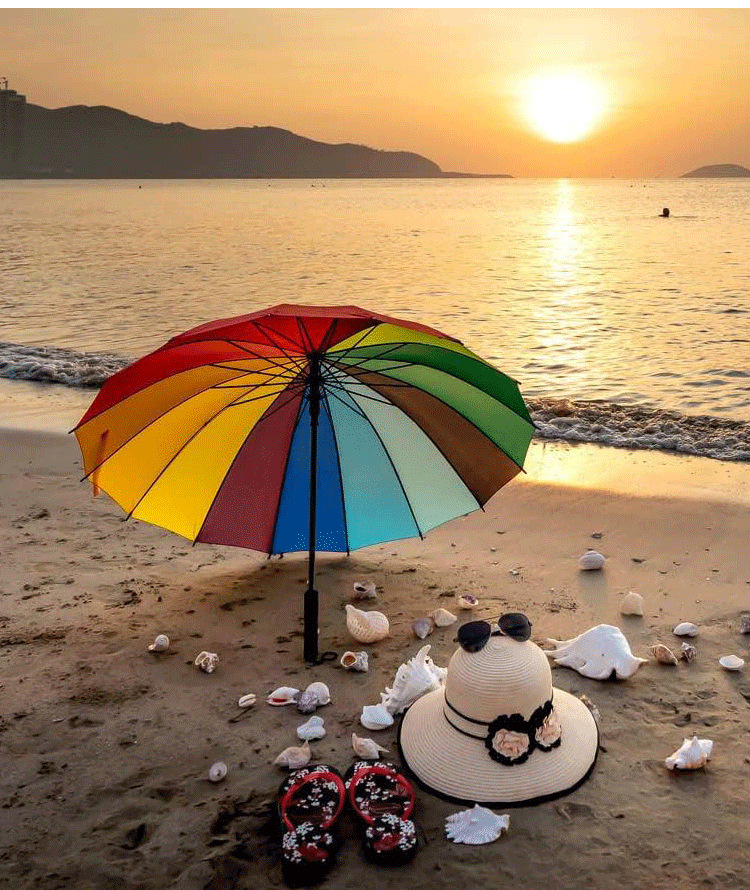 24骨雨伞彩虹直杆长柄伞大号超大抗风双人暴雨商务配色logo大伞详情4