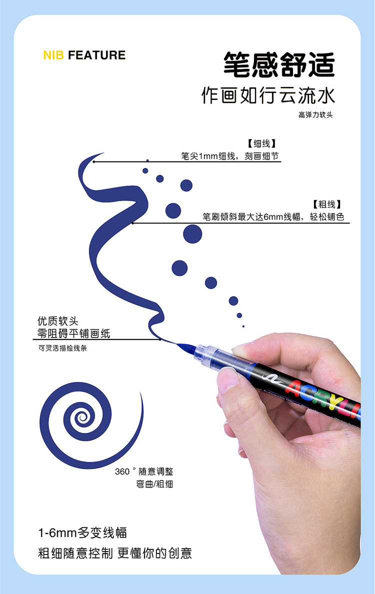 广纳8101直液式丙烯马克笔72/120色软头学生美术diy手绘画涂鸦笔详情7
