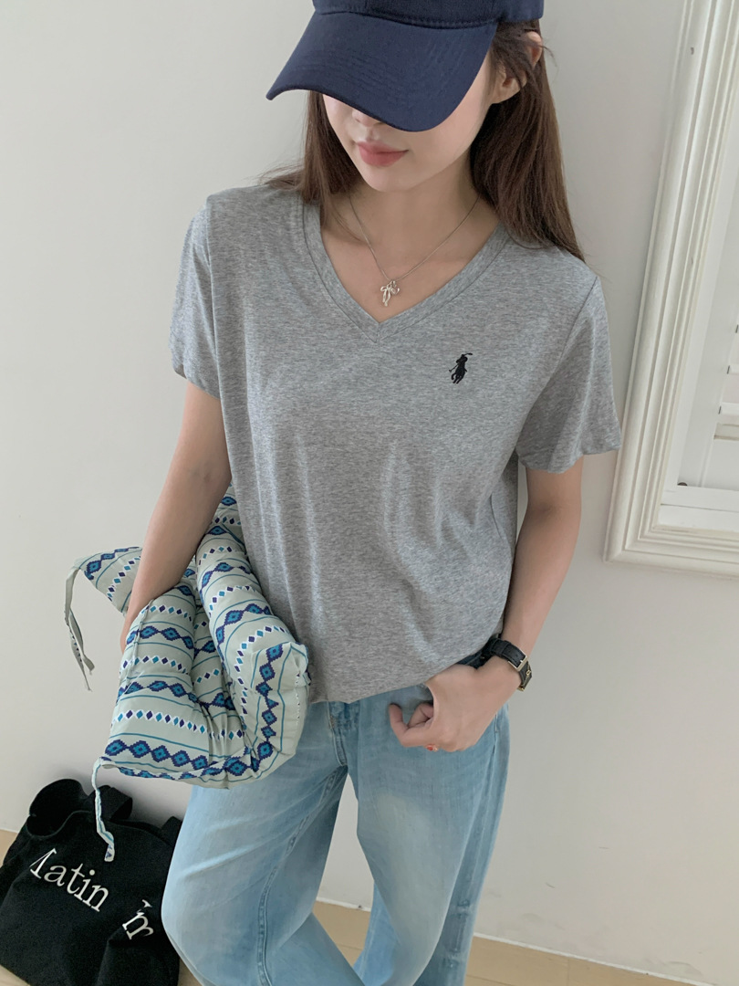 GAGD Korean-style V-neck embroidered short-sleeved T-shirt for women, a cool summer snowflake cotton loose casual top T-shirt pic 7