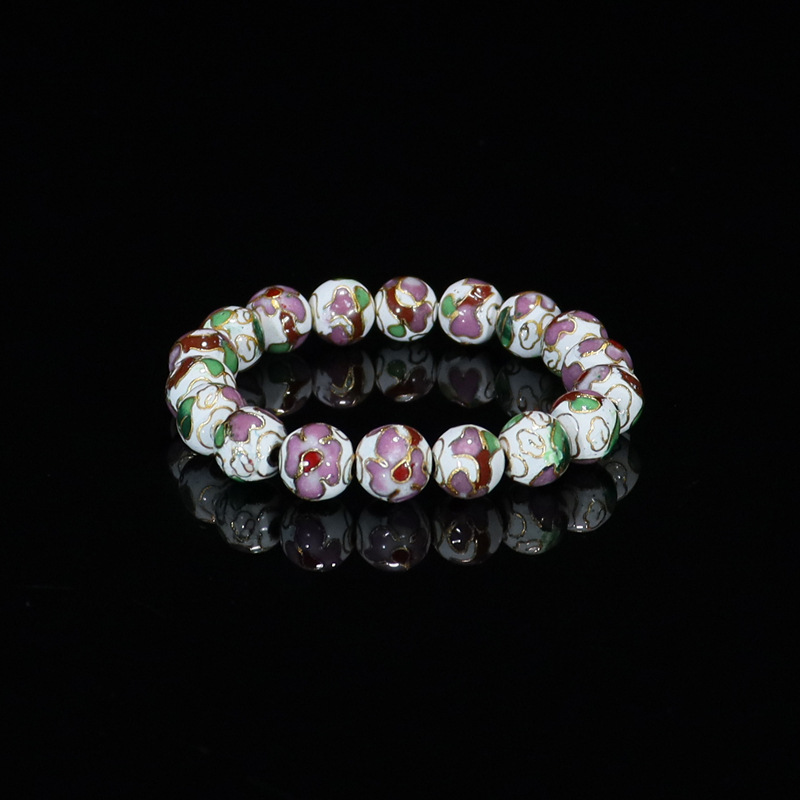 Beijing Cloisonne classical ethnic style jewelry, traditional copper base cloisonne enamel polished round bead bracelet pic 6
